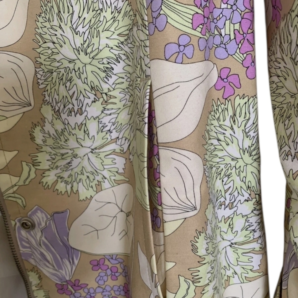 VINTAGE Yk2 Mossimo Women's Beige Floral Belted Collared Trench Coat Size XL - Picture 4 of 7
